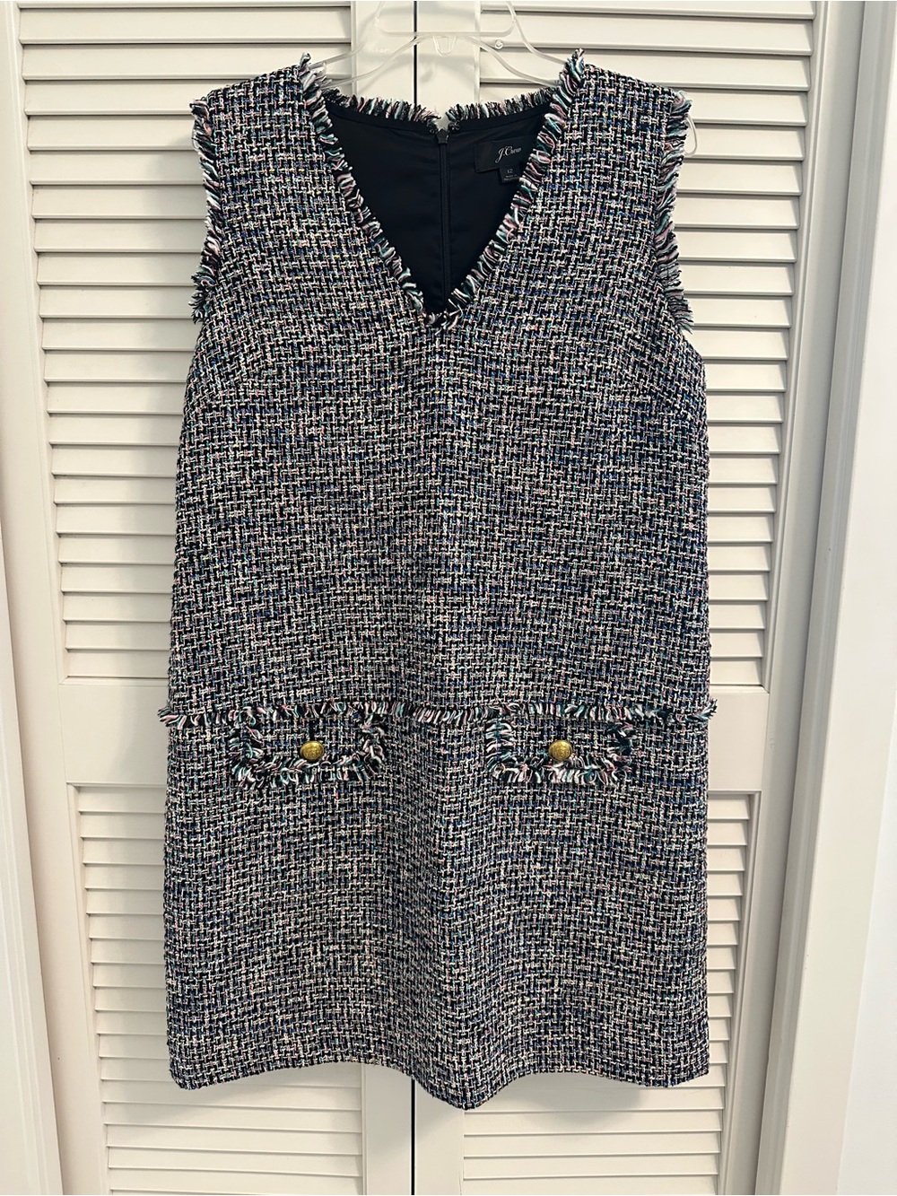 J. Crew Multicolor Tweed V-Neck Shift Dress
